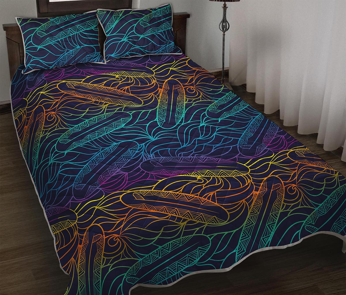 EDM Surfing Wave Pattern Print Quilt Bed Set