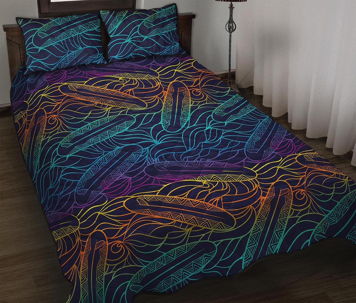 EDM Surfing Wave Pattern Print Quilt Bed Set