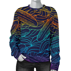 EDM Surfing Wave Pattern Print Women's Crewneck Sweatshirt GearFrost