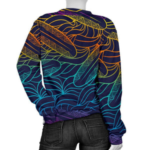 EDM Surfing Wave Pattern Print Women's Crewneck Sweatshirt GearFrost