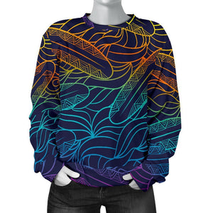 EDM Surfing Wave Pattern Print Women's Crewneck Sweatshirt GearFrost