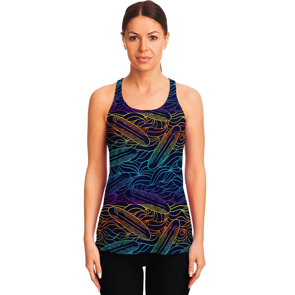 EDM Surfing Wave Pattern Print Women's Racerback Tank Top