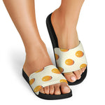 Egg Yolk Pattern Print Black Slide Sandals