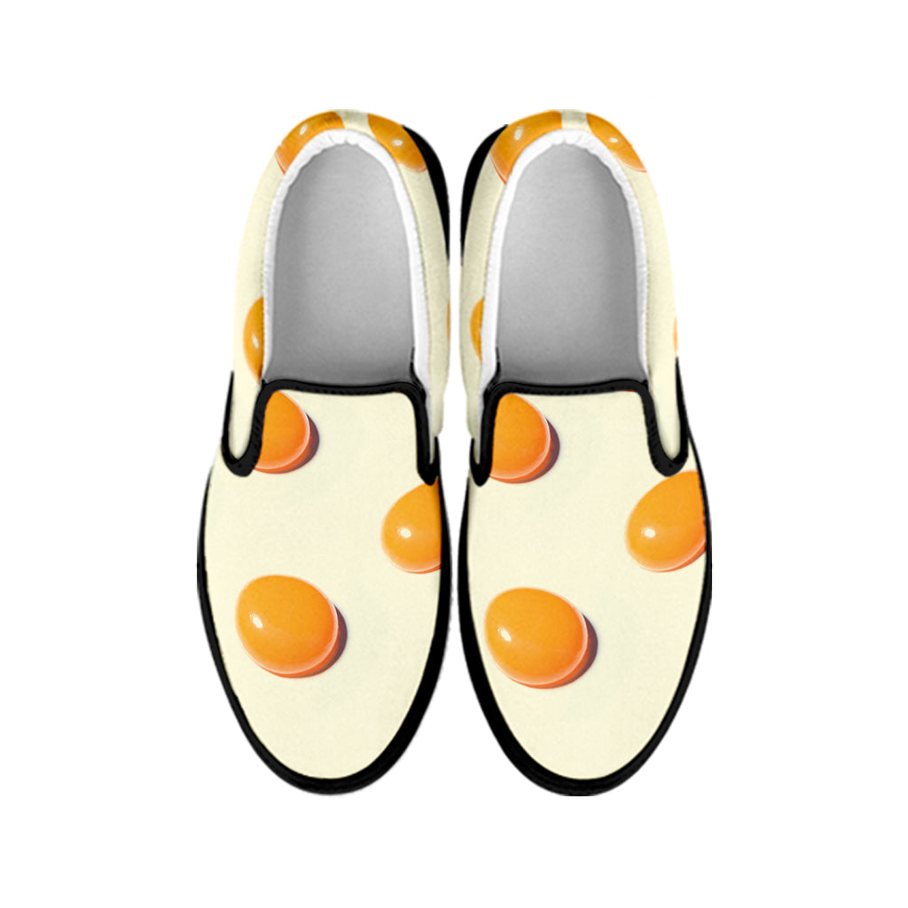 Egg Yolk Pattern Print Black Slip On Shoes