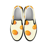 Egg Yolk Pattern Print Black Slip On Shoes