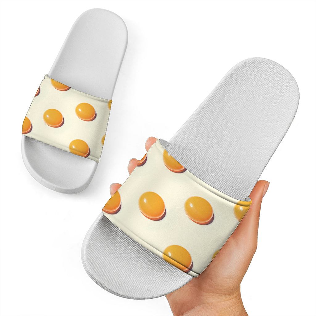 Egg Yolk Pattern Print White Slide Sandals