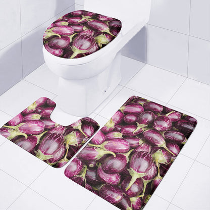 Eggplant Print 3 Piece Bath Mat Set