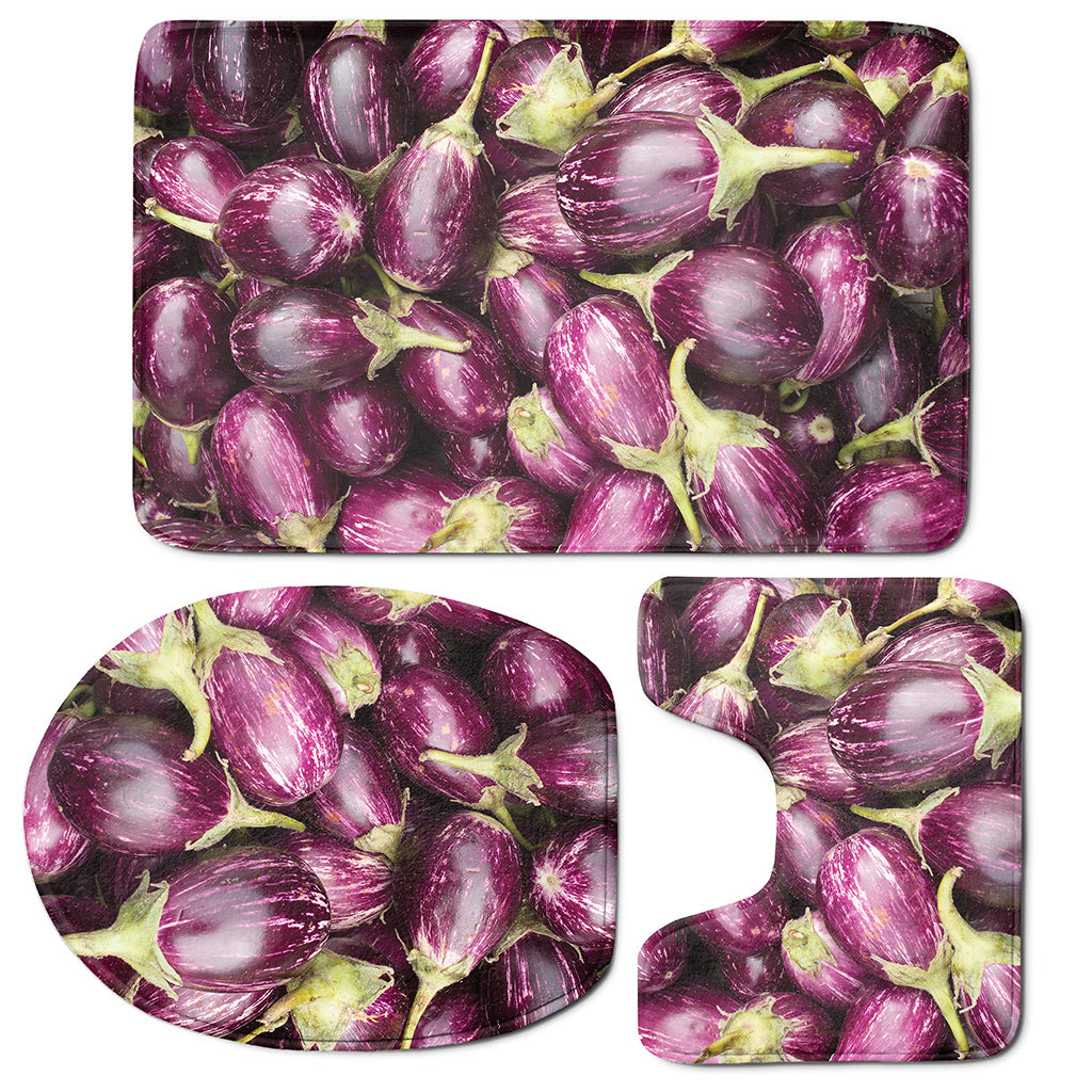 Eggplant Print 3 Piece Bath Mat Set
