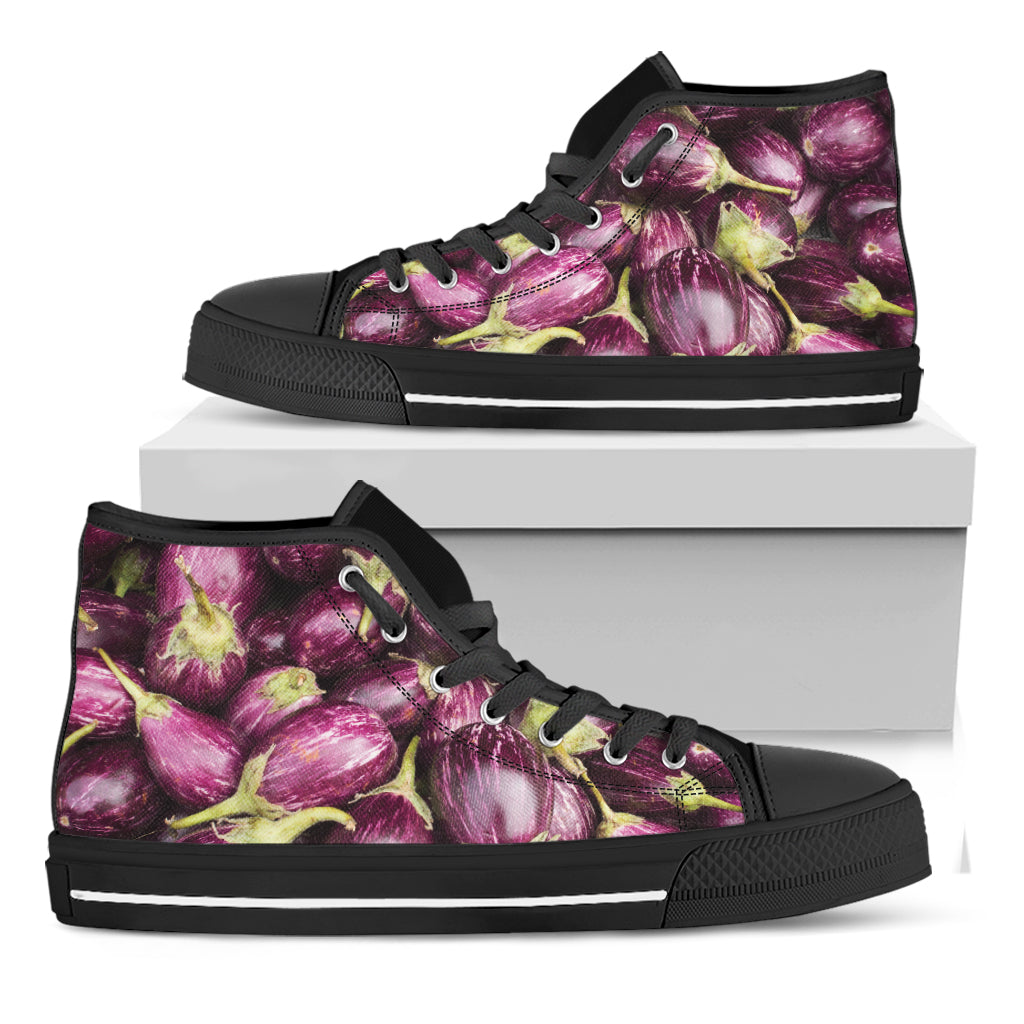 Eggplant Print Black High Top Shoes