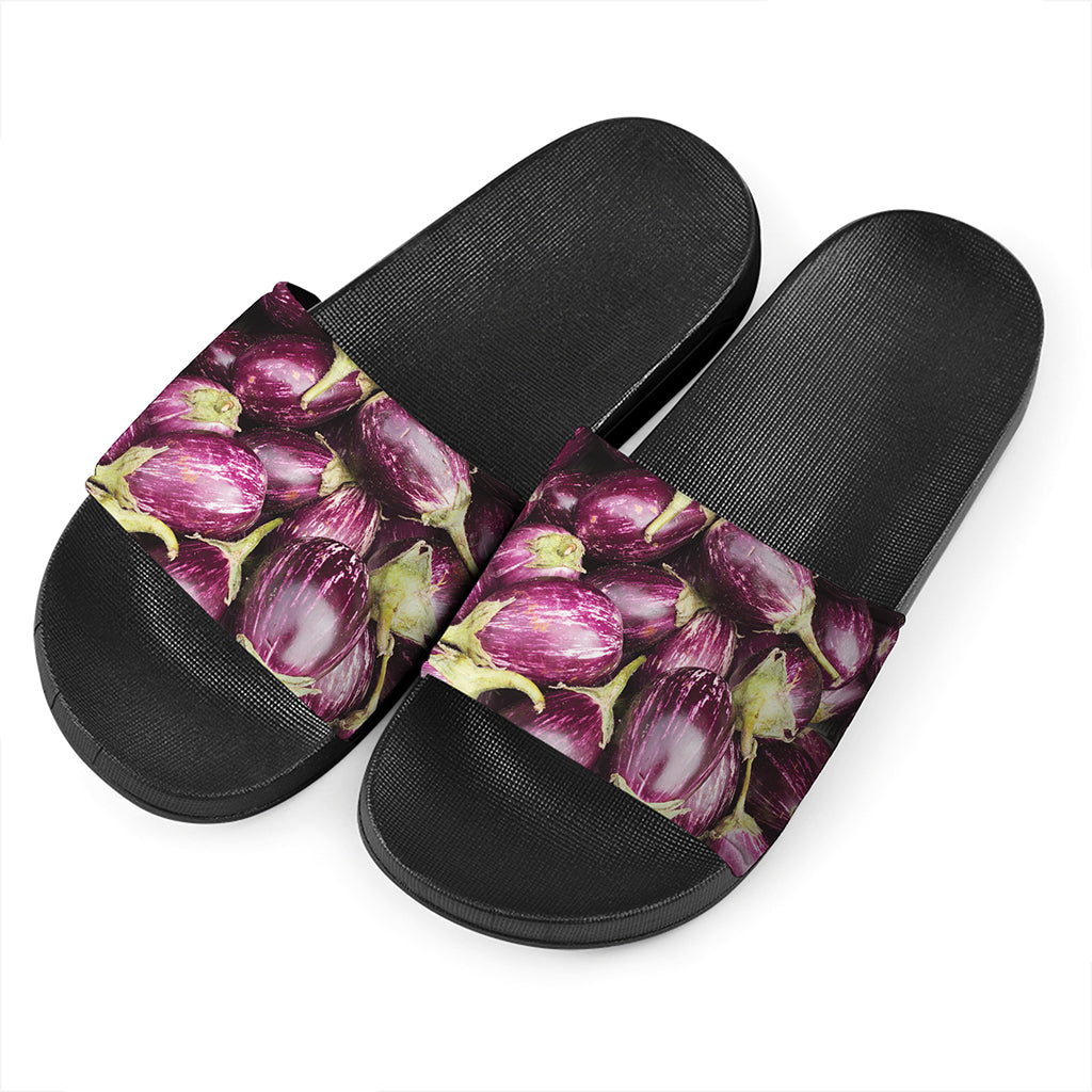 Eggplant Print Black Slide Sandals