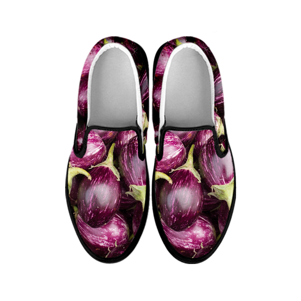 Eggplant Print Black Slip On Shoes