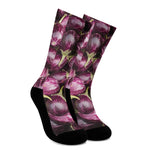 Eggplant Print Crew Socks