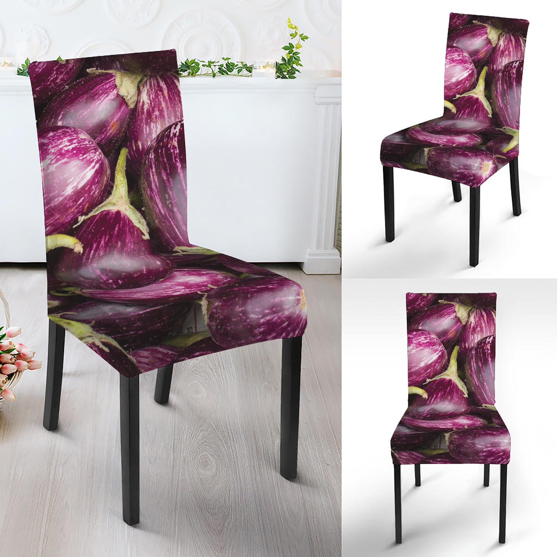 Eggplant Print Dining Chair Slipcover