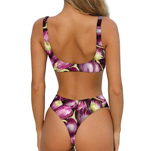 Eggplant Print Front Bow Tie Bikini