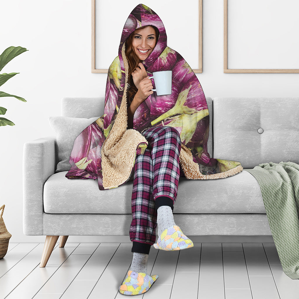 Eggplant Print Hooded Blanket
