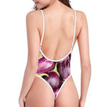 Eggplant Print One Piece High Cut Swimsuit