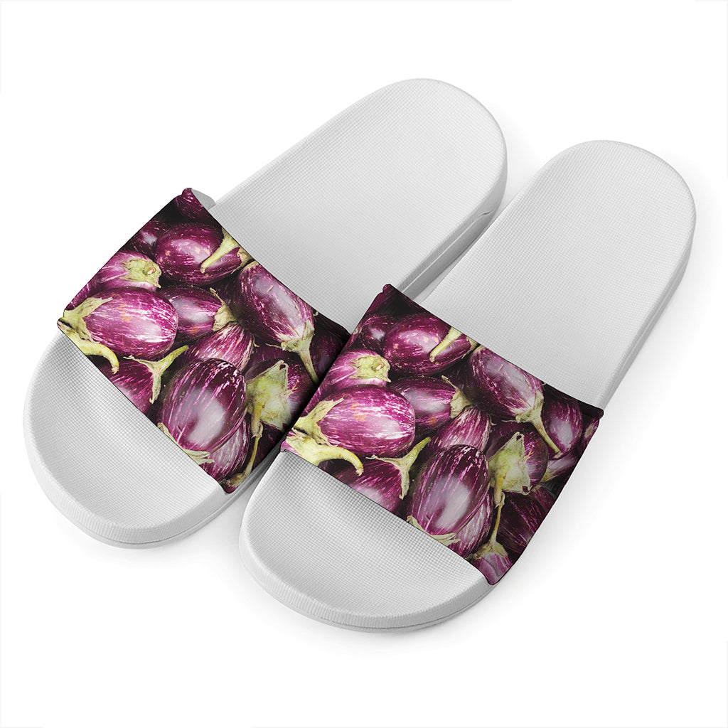 Eggplant Print White Slide Sandals