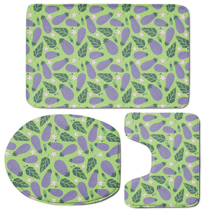 Eggplant With Leaves And Flowers Print 3 Piece Bath Mat Set
