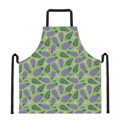 Eggplant With Leaves And Flowers Print Apron