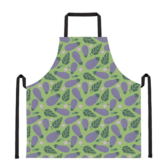 Eggplant With Leaves And Flowers Print Apron
