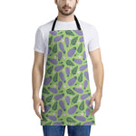 Eggplant With Leaves And Flowers Print Apron