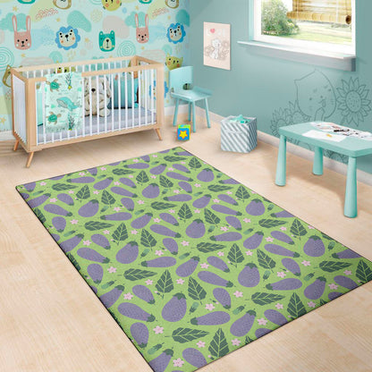 Eggplant With Leaves And Flowers Print Area Rug