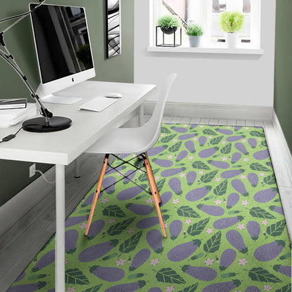 Eggplant With Leaves And Flowers Print Area Rug