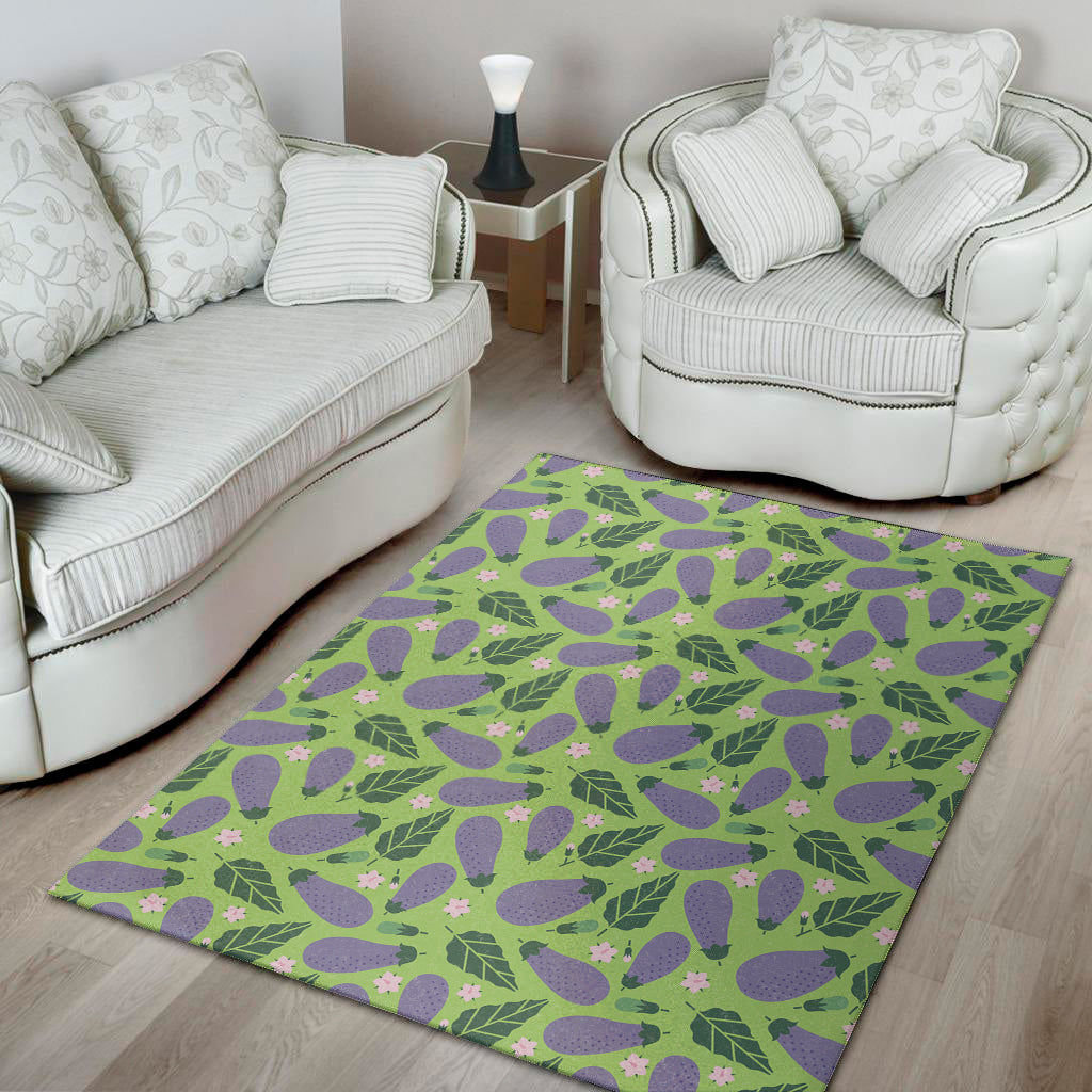 Eggplant With Leaves And Flowers Print Area Rug