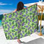 Eggplant With Leaves And Flowers Print Beach Sarong Wrap