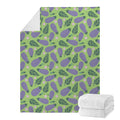 Eggplant With Leaves And Flowers Print Blanket