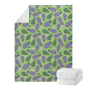 Eggplant With Leaves And Flowers Print Blanket