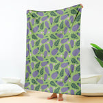 Eggplant With Leaves And Flowers Print Blanket