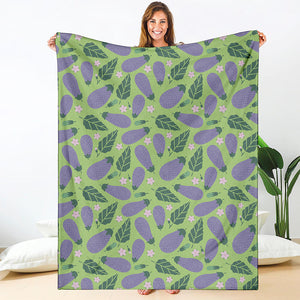 Eggplant With Leaves And Flowers Print Blanket