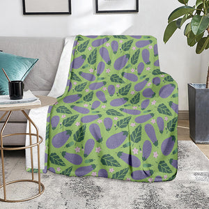 Eggplant With Leaves And Flowers Print Blanket