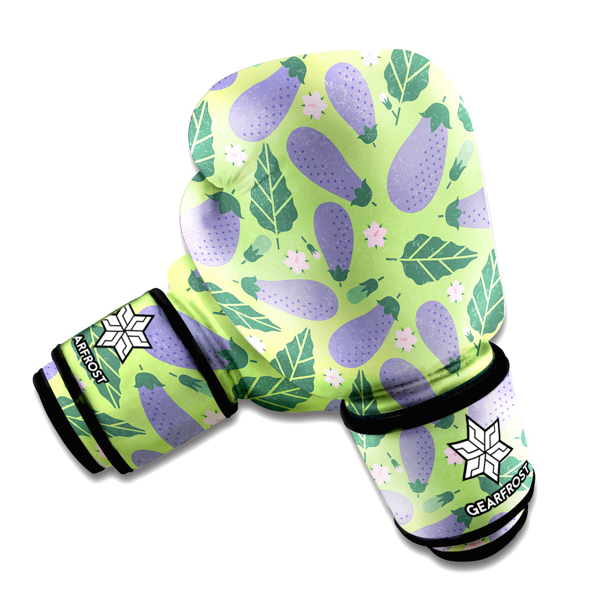 Eggplant With Leaves And Flowers Print Boxing Gloves