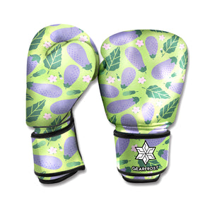 Eggplant With Leaves And Flowers Print Boxing Gloves