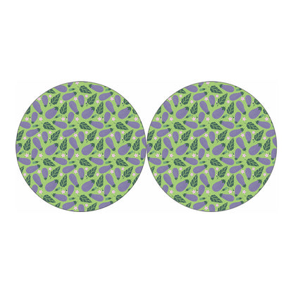 Eggplant With Leaves And Flowers Print Car Coasters