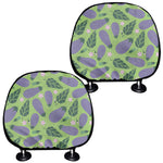 Eggplant With Leaves And Flowers Print Car Headrest Covers