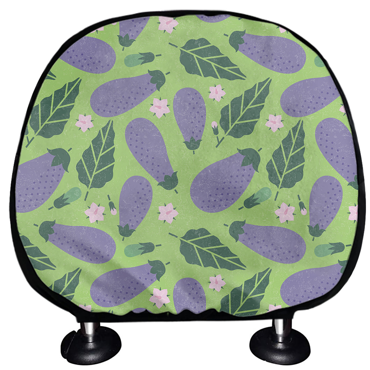 Eggplant With Leaves And Flowers Print Car Headrest Covers