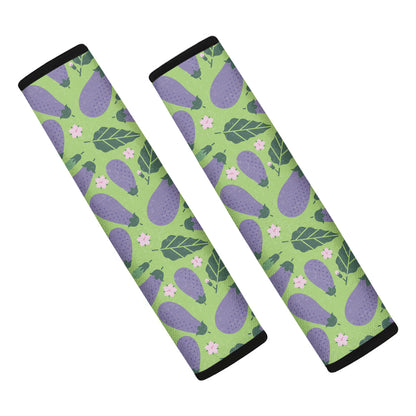 Eggplant With Leaves And Flowers Print Car Seat Belt Covers