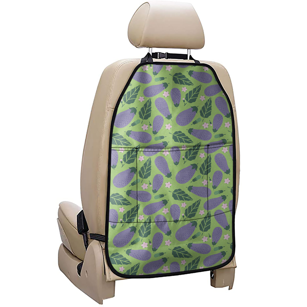 Eggplant With Leaves And Flowers Print Car Seat Organizers