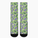 Eggplant With Leaves And Flowers Print Crew Socks