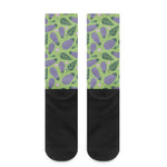 Eggplant With Leaves And Flowers Print Crew Socks