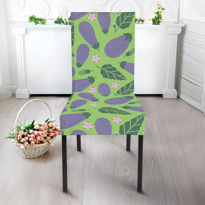 Eggplant With Leaves And Flowers Print Dining Chair Slipcover
