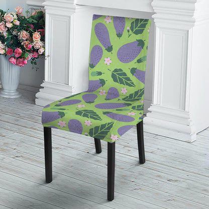 Eggplant With Leaves And Flowers Print Dining Chair Slipcover