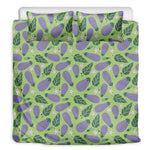 Eggplant With Leaves And Flowers Print Duvet Cover Bedding Set