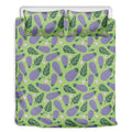 Eggplant With Leaves And Flowers Print Duvet Cover Bedding Set