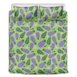 Eggplant With Leaves And Flowers Print Duvet Cover Bedding Set