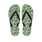 Eggplant With Leaves And Flowers Print Flip Flops