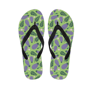 Eggplant With Leaves And Flowers Print Flip Flops